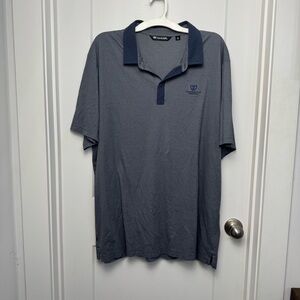 Travis Mathew Men's Gray Striped Golf Polo Shirt Blue Accent Logo Size XXL